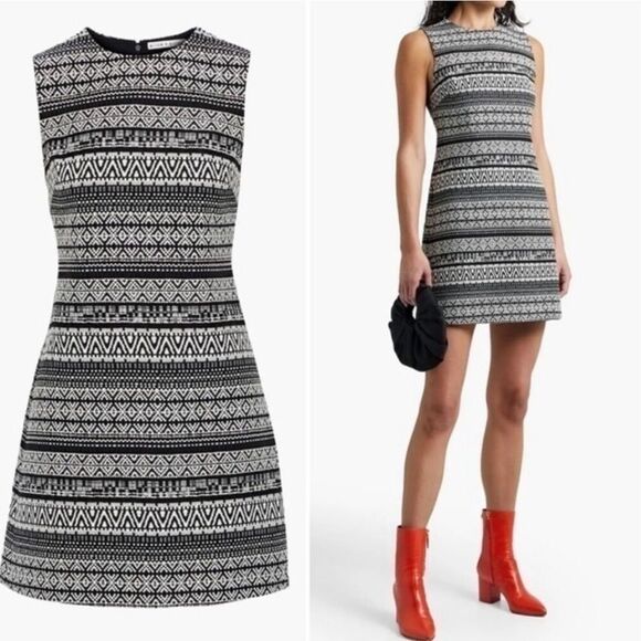 Alice + Olivia Coley Sleeveless Jacquard Mini Dress Black, White Size 2 - Picture 12 of 12